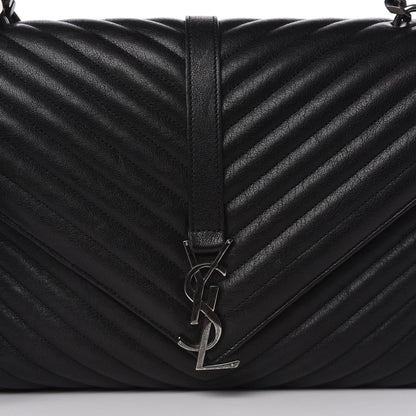 Saint Laurent Sheepskin Matelasse Chevron Monogram Large College Satchel Black 11 of 11