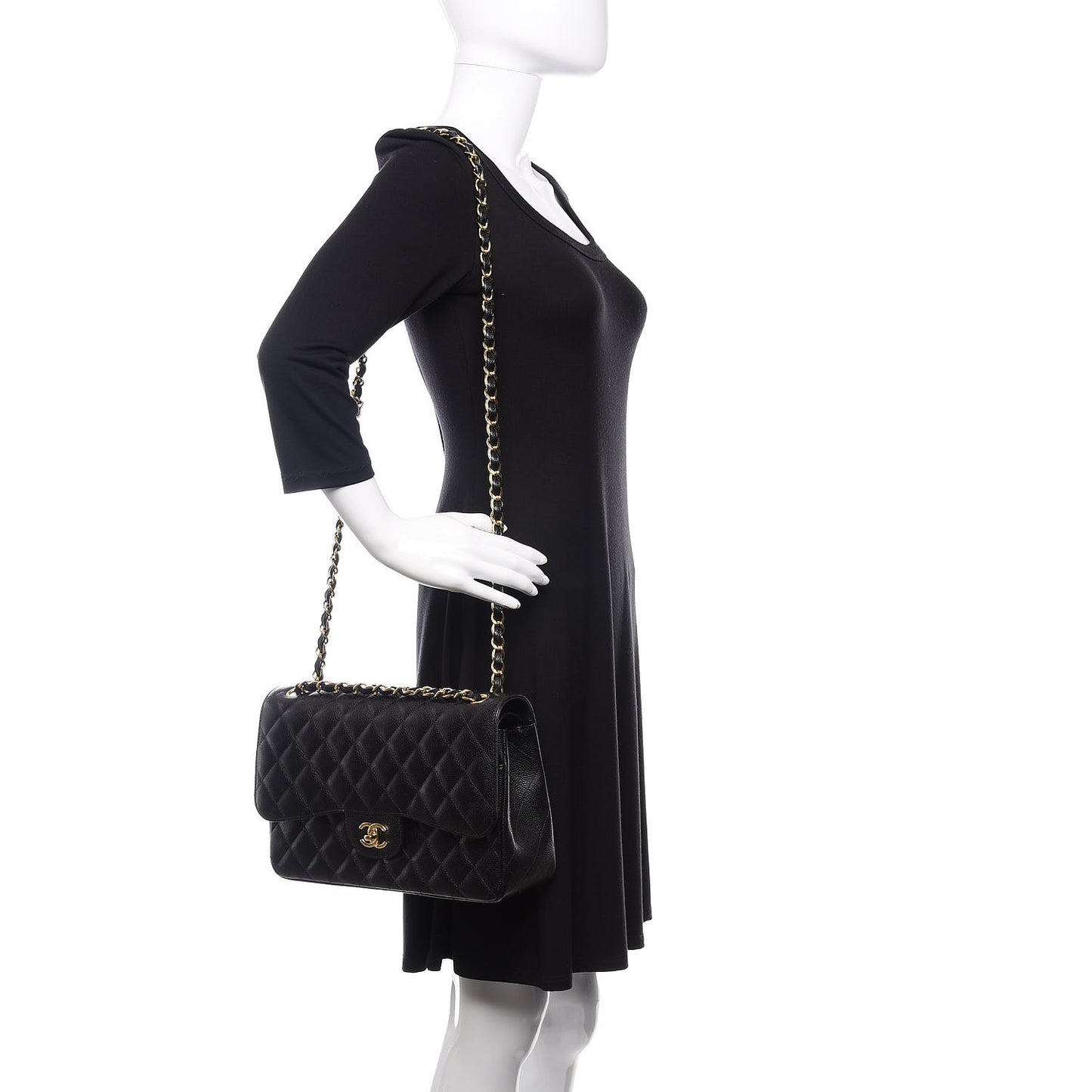 Caviar Quilted Jumbo Double Flap Black