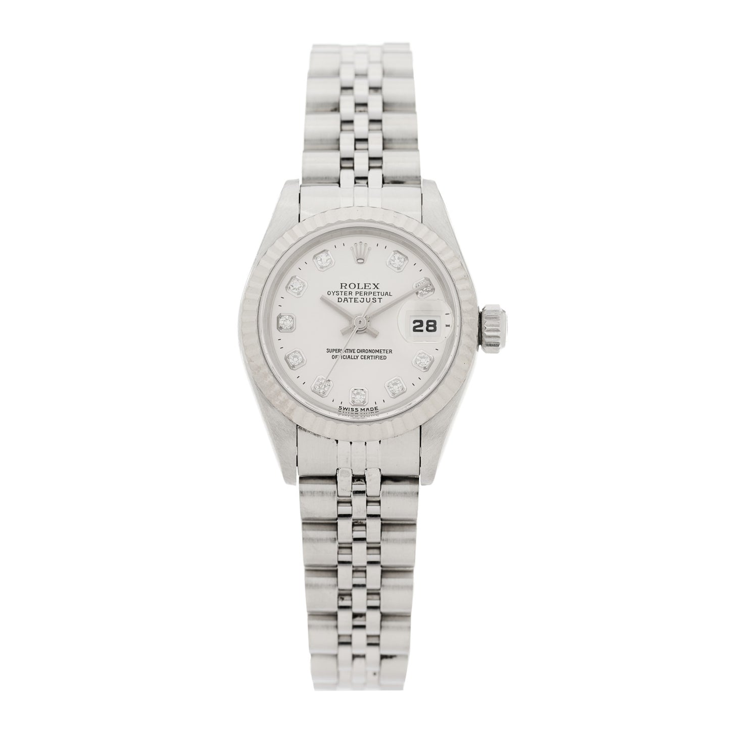 Stainless Steel 18K White Gold Diamond 26mm Oyster Perpetual Datejust Watch Silver 69174