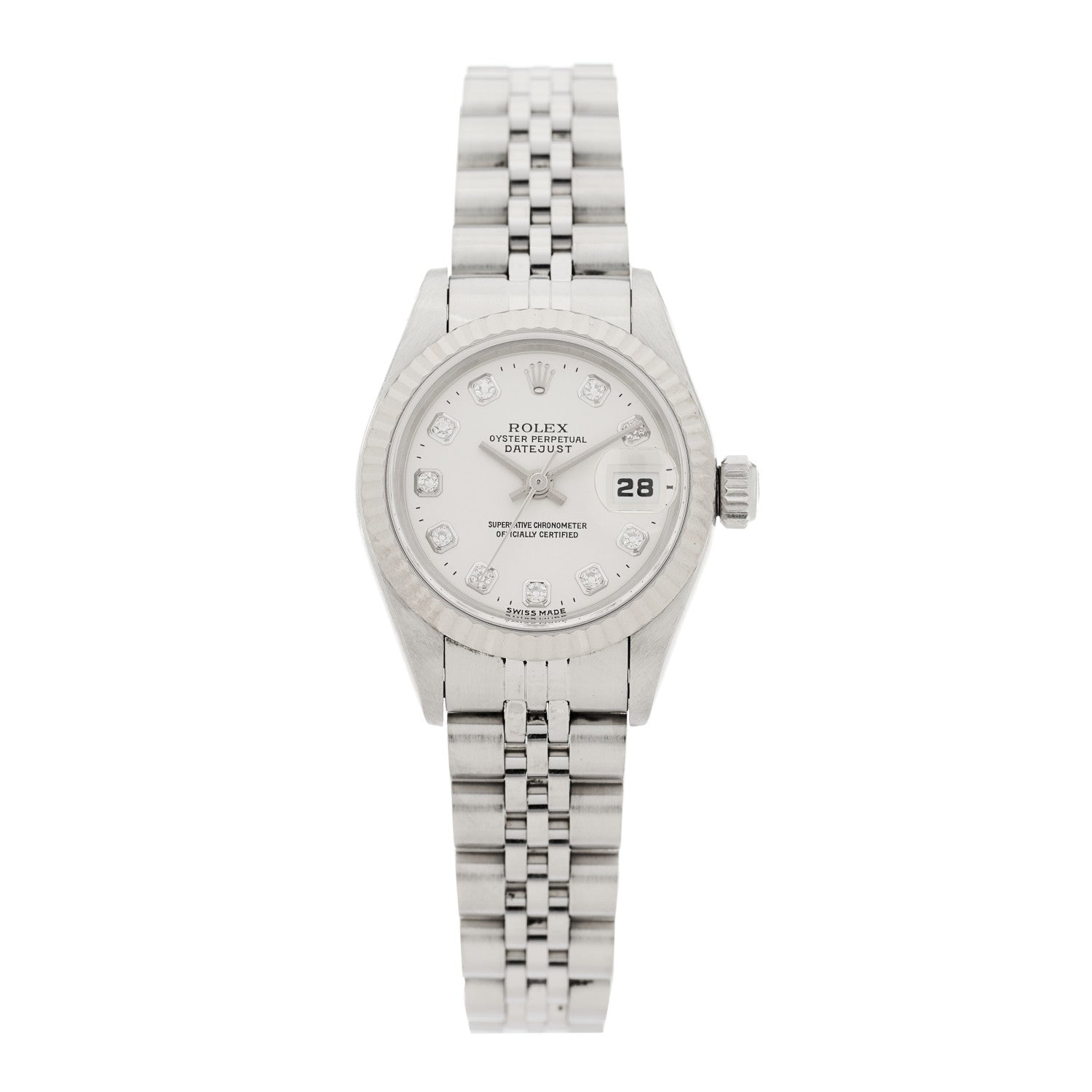 Rolex Stainless Steel 18K White Gold Diamond 26mm Oyster Perpetual Datejust Watch Silver 69174 1 of 4
