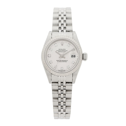 Rolex Stainless Steel 18K White Gold Diamond 26mm Oyster Perpetual Datejust Watch Silver 69174 1 of 4