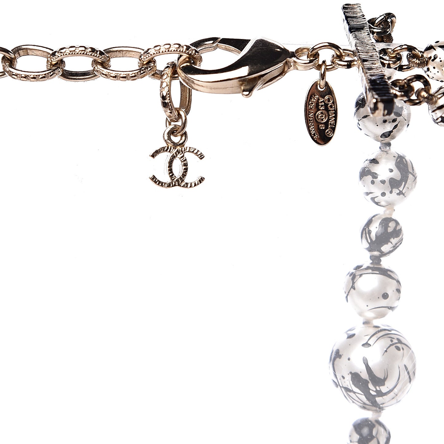 Pearl CC Graffiti 3 Strand Long Necklace Black Gold