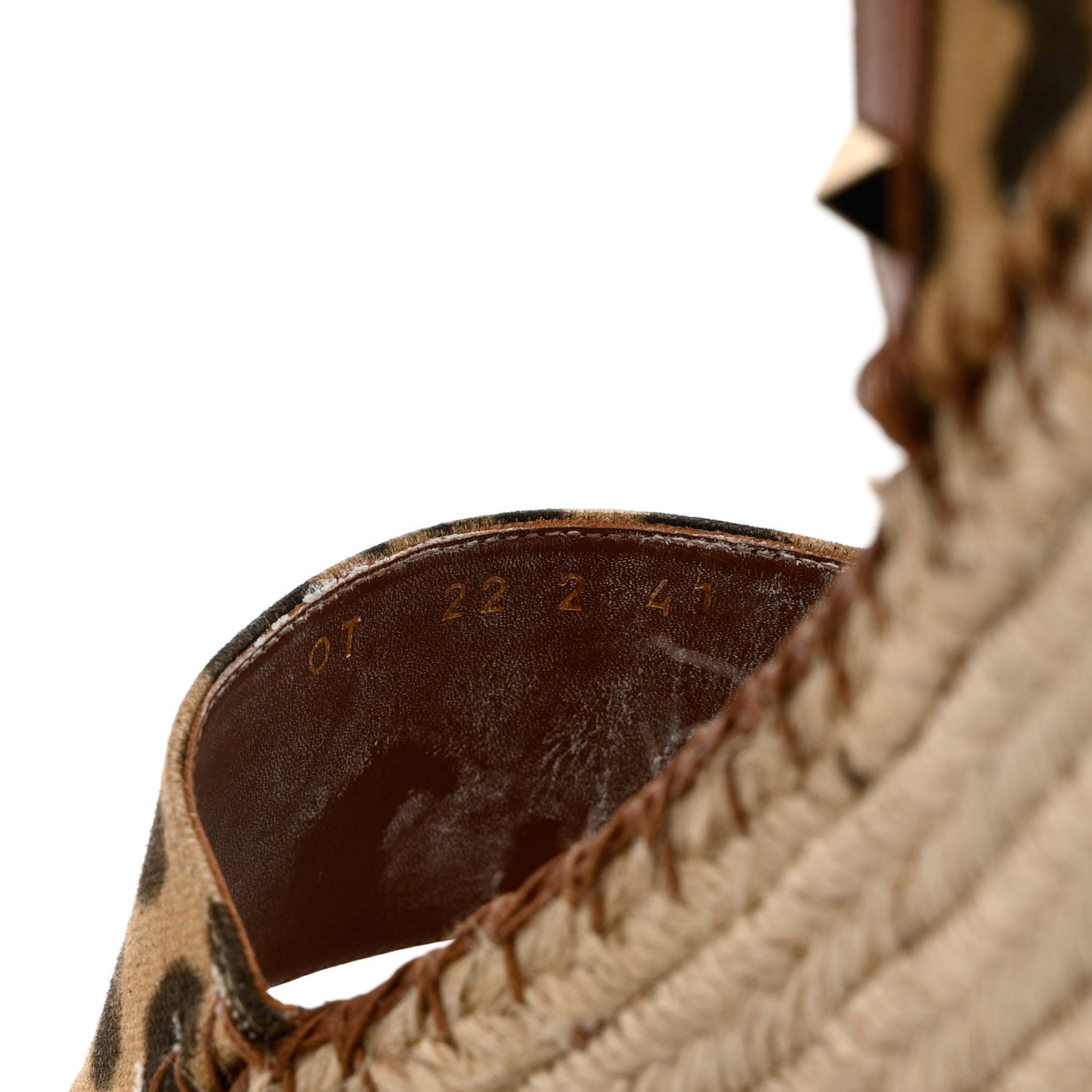 Canvas Leopard Print Rockstud Ankle Wrap Espadrille Flatform Sandals 41 Brown