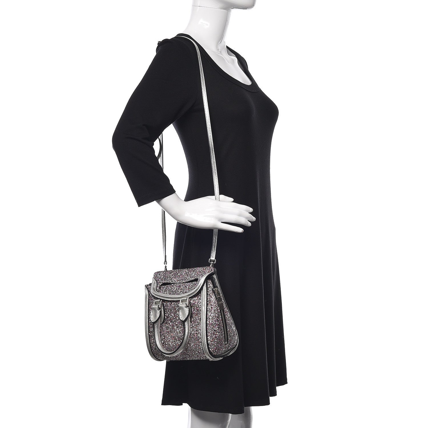 Alexander McQueen Metallic Calfskin Glitter Mini Heroine Shoulder Bag Grey Multicolor 2 of 15