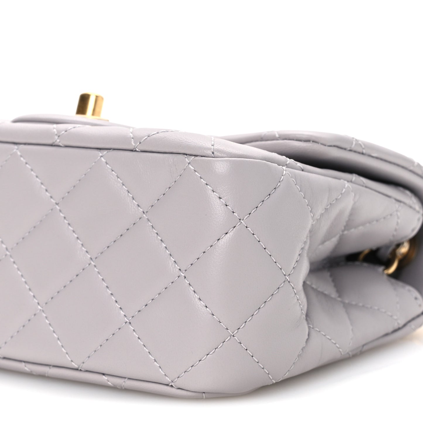 Lambskin Quilted Mini Pearl Crush Flap Light Grey