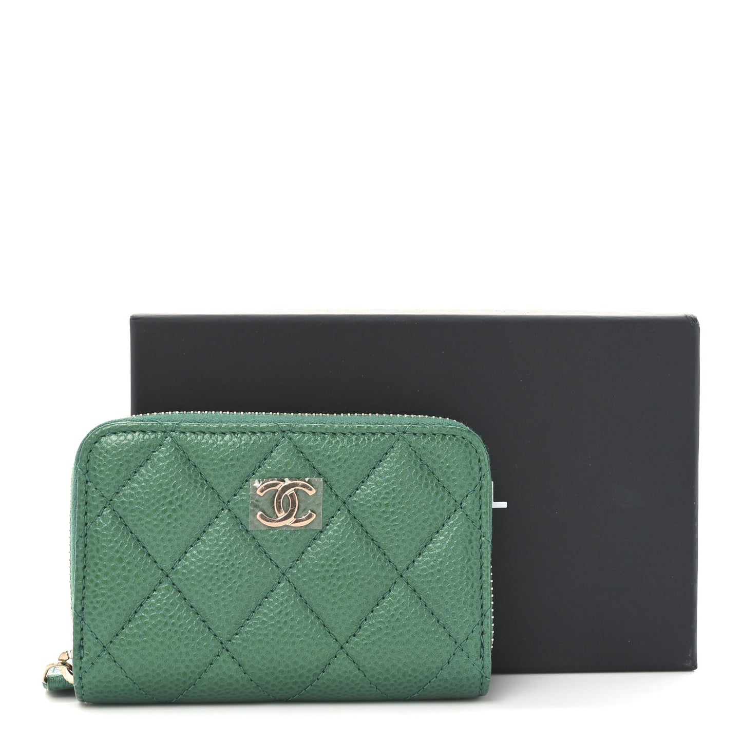 Metallic Caviar Quilted Zip Coin Purse Green