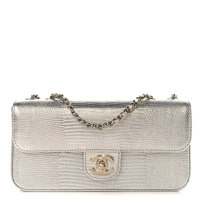 Chanel Metallic Calfskin Lizard Embossed Small East West Flap Silver 1 of 11