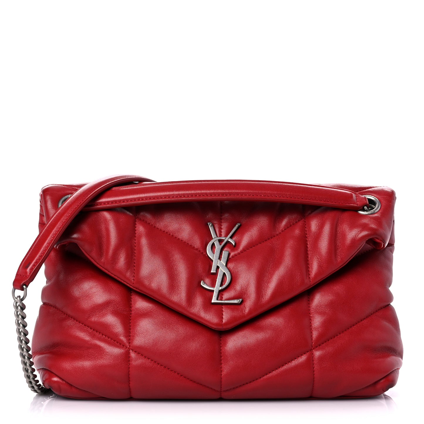 Lambskin Quilted Small Loulou Puffer Monogram Chain Satchel Red