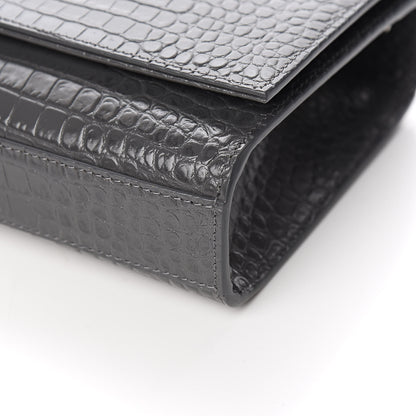 Saint Laurent Calfskin Crocodile Embossed Medium Classic Monogram Kate Tassel Satchel Fog 8 of 9