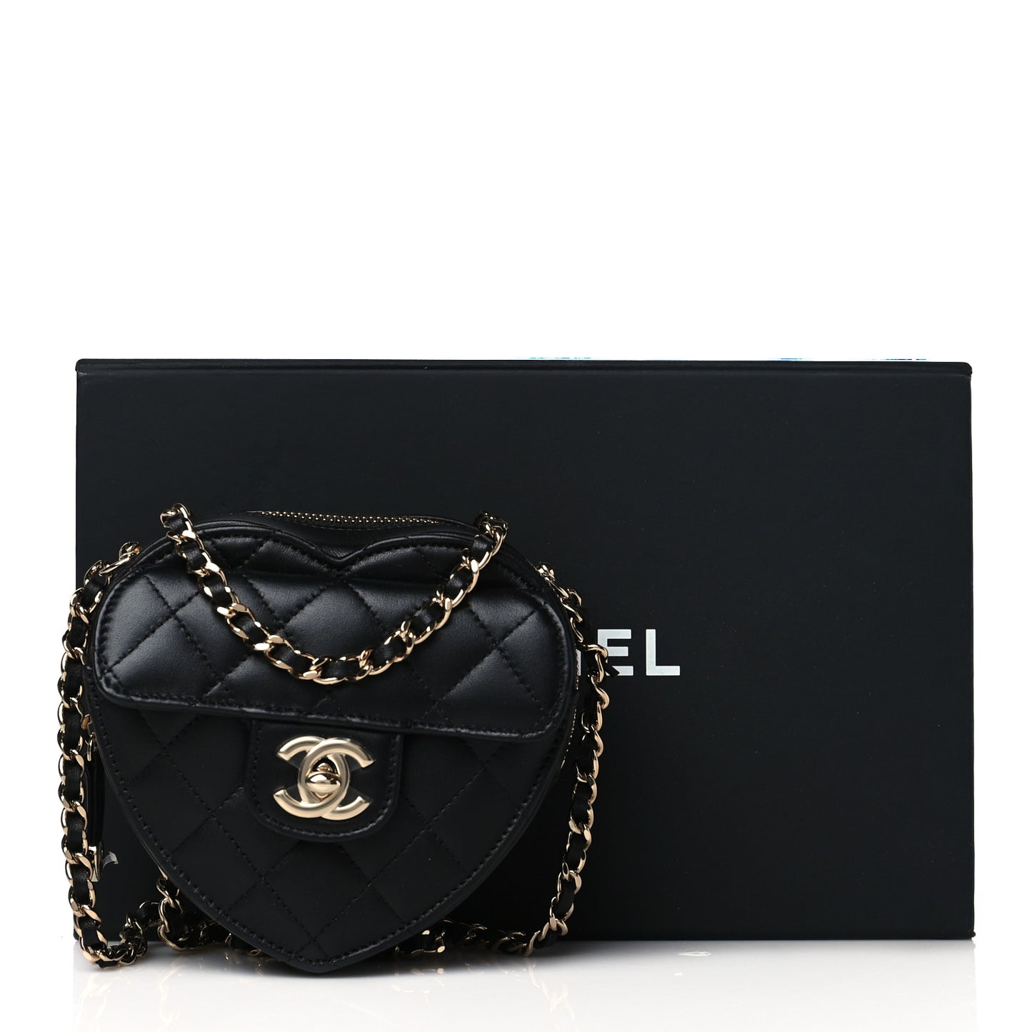 Lambskin Quilted CC In Love Heart Clutch With Chain Black