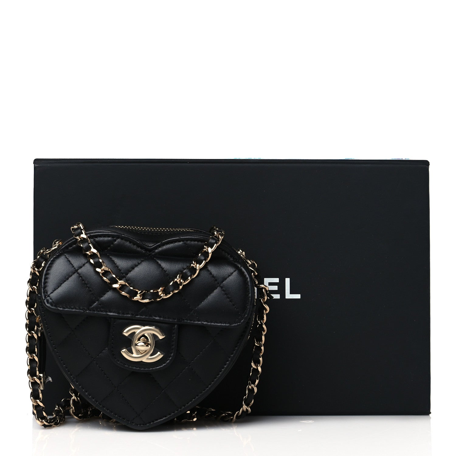 Chanel Lambskin Quilted CC In Love Heart Clutch With Chain Black 10 of 10
