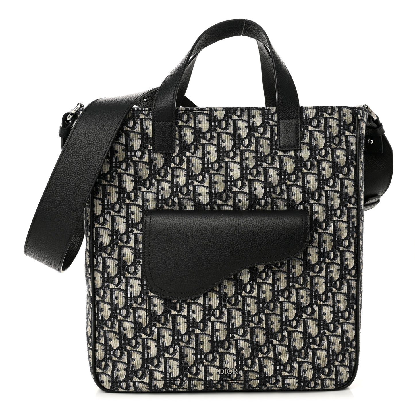 Oblique Saddle Tote Beige Black