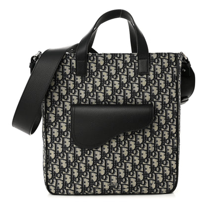 Christian Dior Oblique Saddle Tote Beige Black 1 of 11