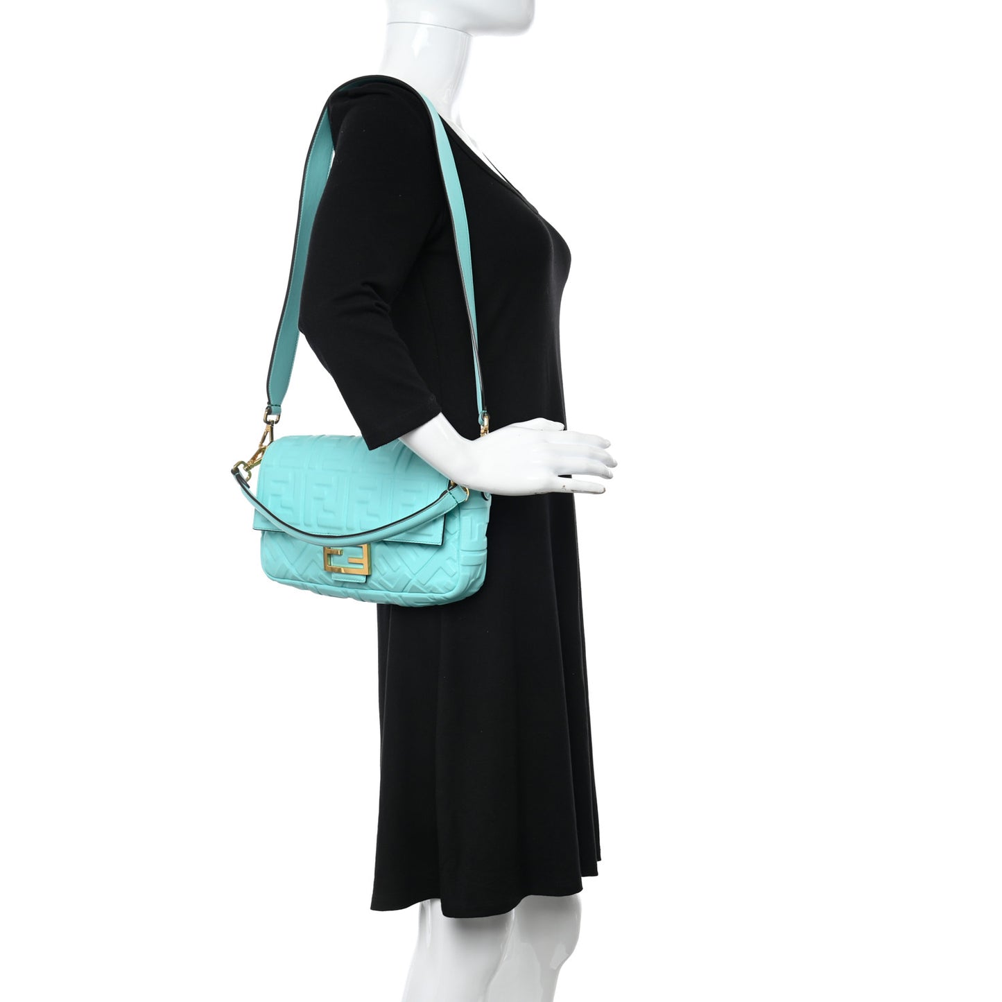 Nappa FF 1974 Embossed Baguette Spring Turquoise