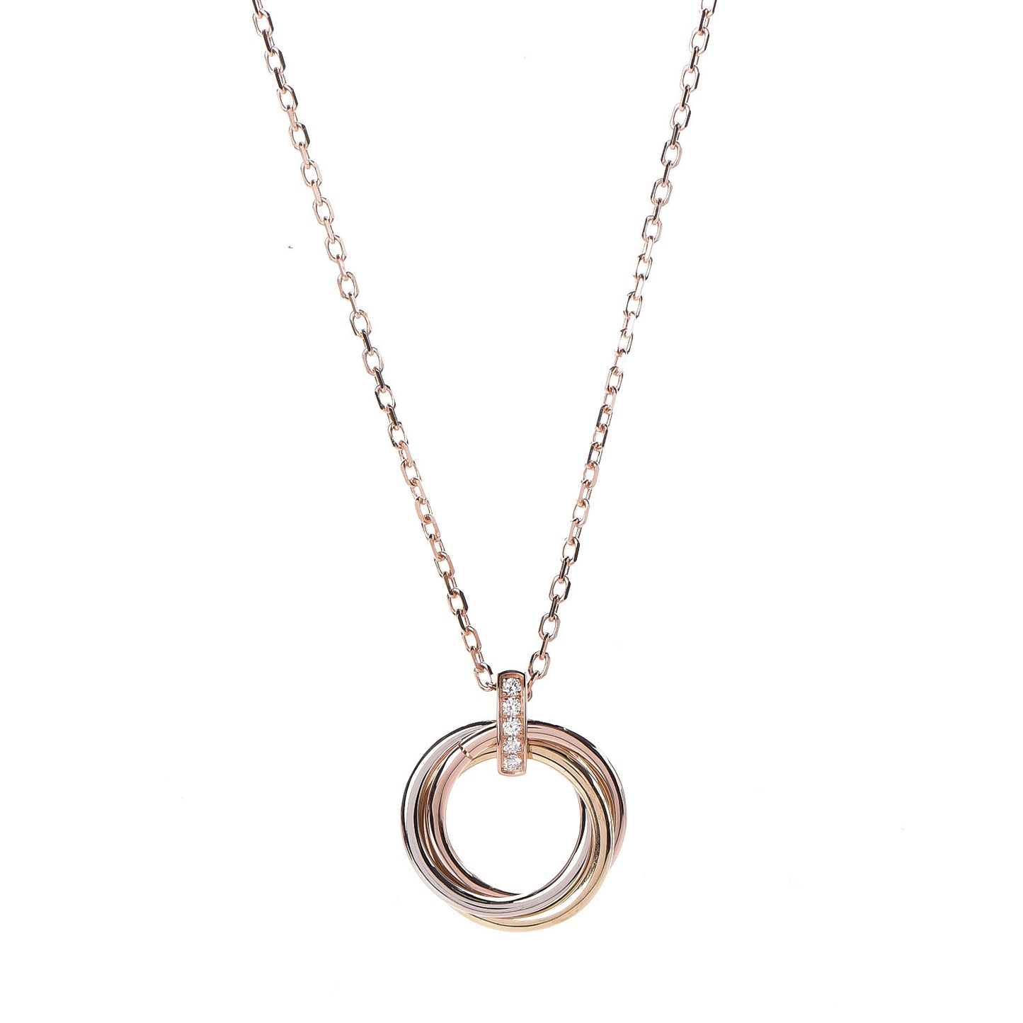 18K Pink White Yellow Gold Diamond Trinity Pendant Necklace