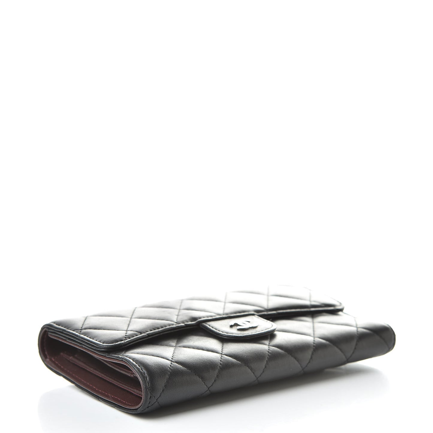 Lambskin Quilted Large Flap Wallet Black