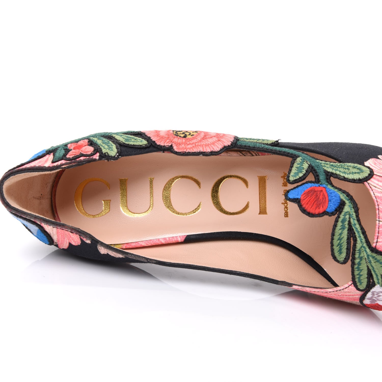 Gucci Canvas Flora Print Ophelia High Heel Pumps 36 Black Pink 7 of 8