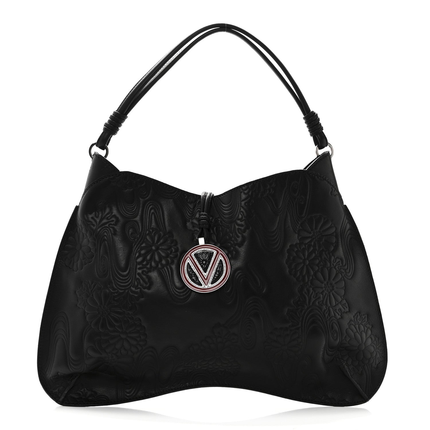 Valentino Garavani Calfskin Embossed Floral Shoulder Bag Black 1 of 9