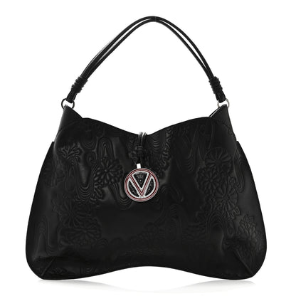 Valentino Garavani Calfskin Embossed Floral Shoulder Bag Black 1 of 9