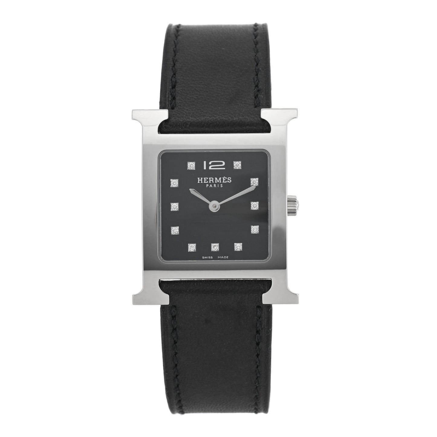 Stainless Steel Barenia Diamond 26mm Heure H Hour Quartz Watch Noir