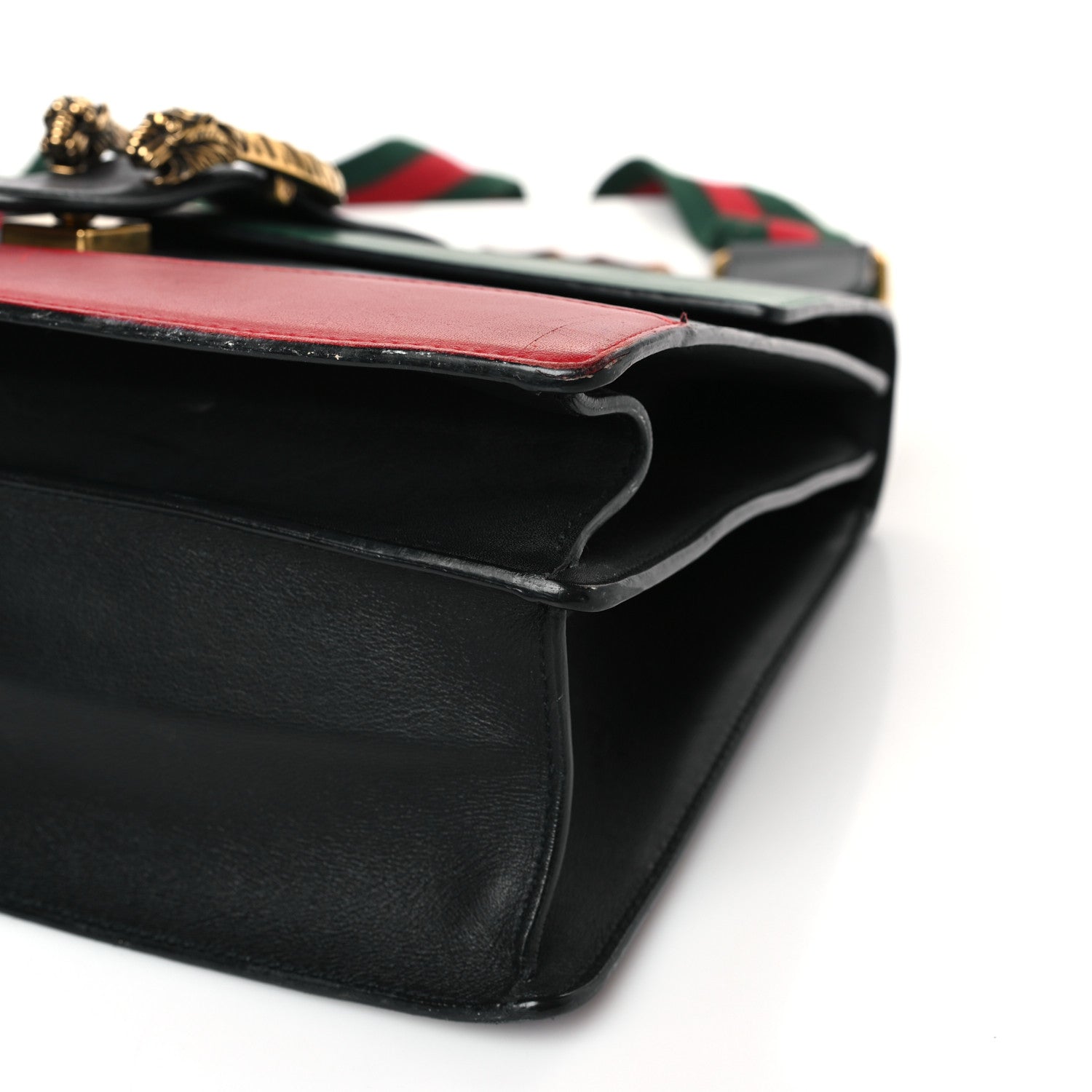 Gucci Calfskin Bamboo Web Large Dionysus Top Handle Bag Black Bright Evergreen Hibiscus Red 9 of 12