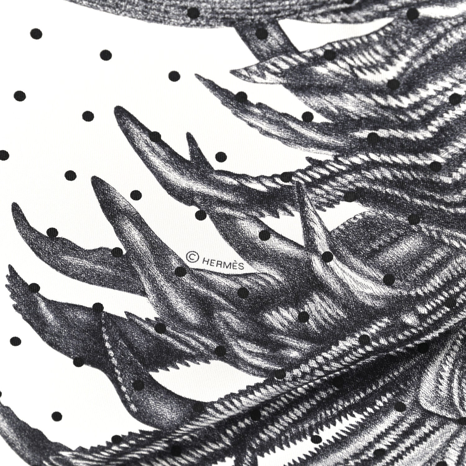 Hermes Silk Plumets Et Panaches Scarf 90 White Black Anthracite 4 of 5