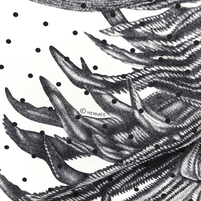 Hermes Silk Plumets Et Panaches Scarf 90 White Black Anthracite 4 of 5