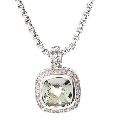 David Yurman Sterling Silver 14K Yellow Gold Diamond Prasiolite 11mm Albion Pendant Necklace 3 of 7