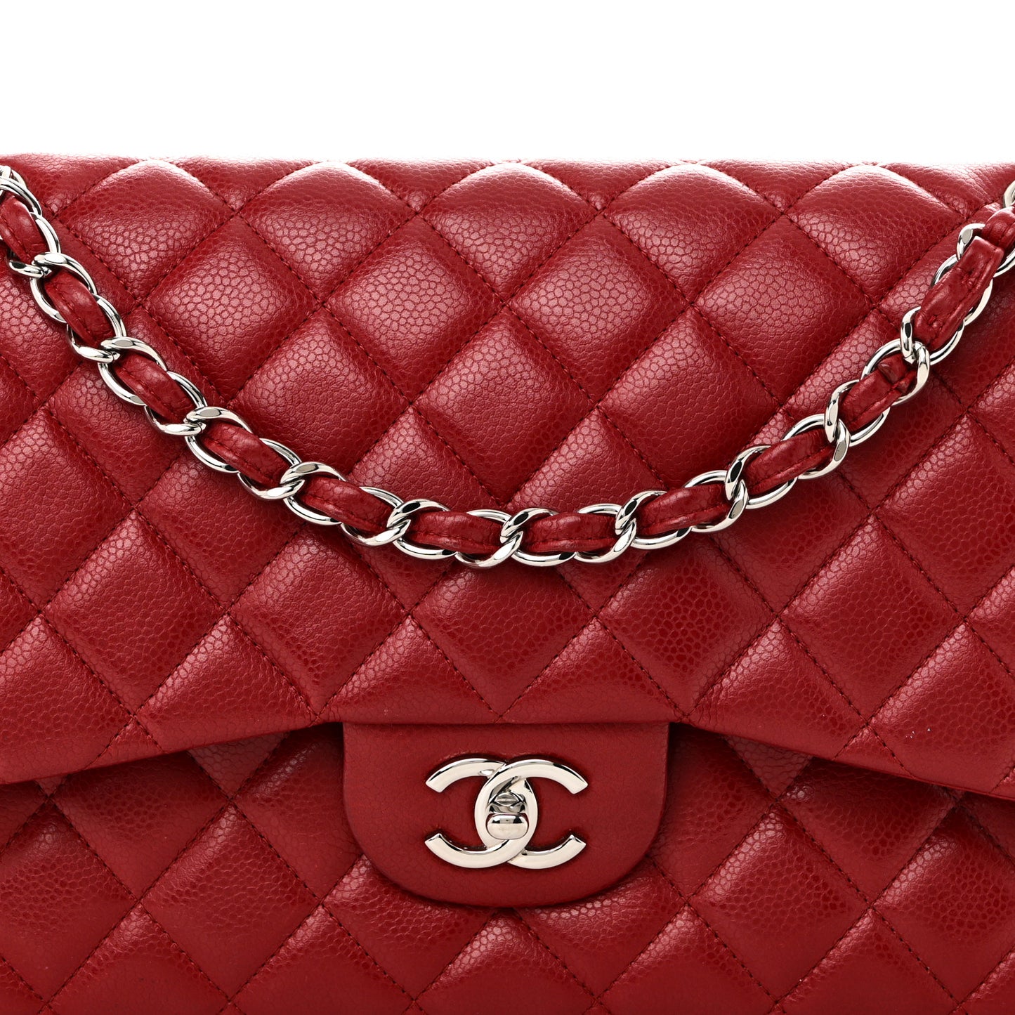 Caviar Quilted Jumbo Double Flap Dark Red