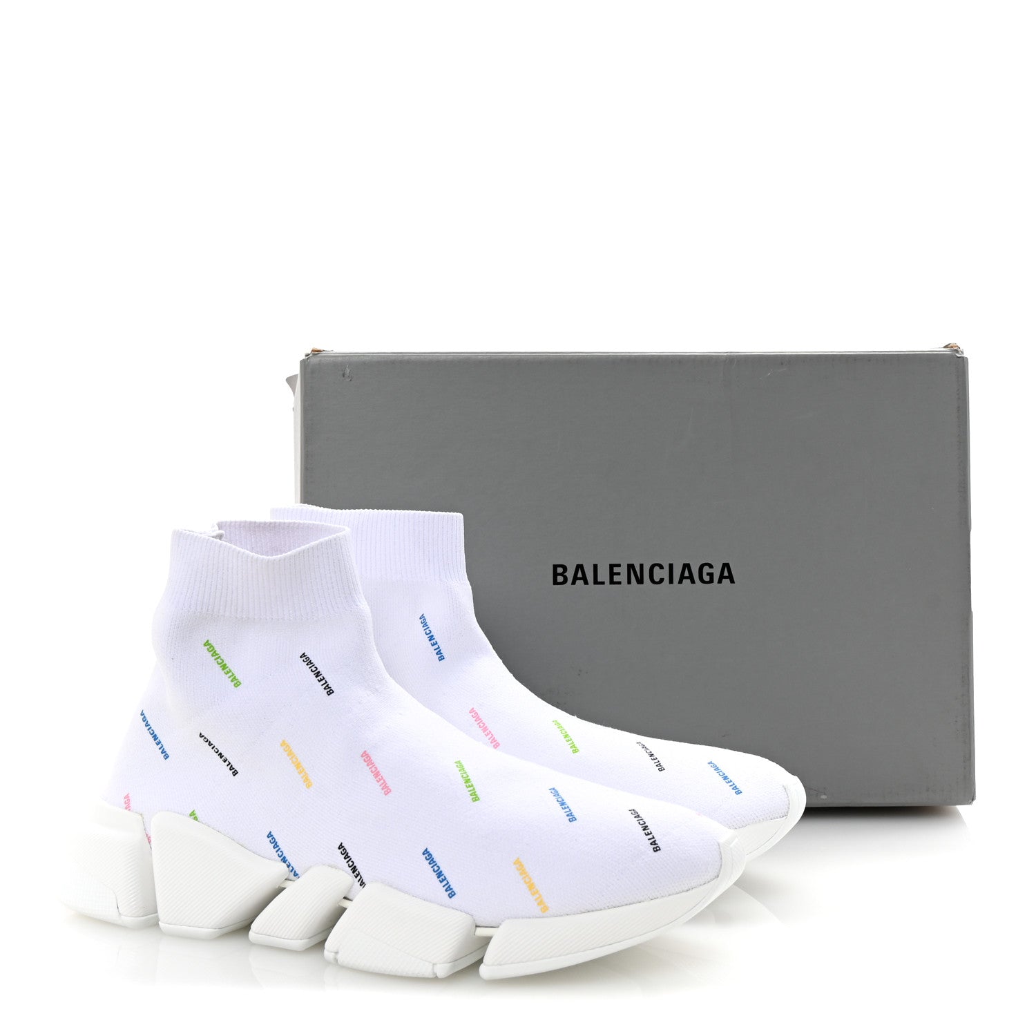 Balenciaga Technical 3D Recycled Knit Allover Logo Womens Speed 2.0 Sneakers 41 White Multicolor 10 of 10