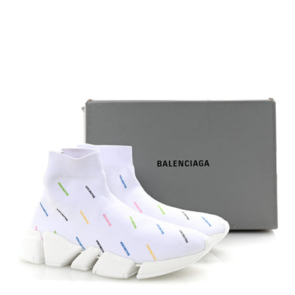 Balenciaga Technical 3D Recycled Knit Allover Logo Womens Speed 2.0 Sneakers 41 White Multicolor 10 of 10