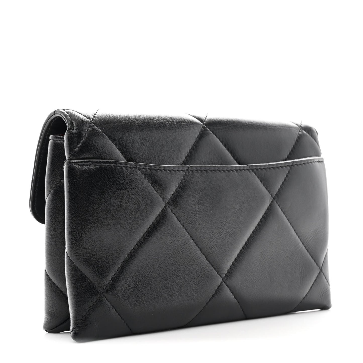 Lambskin Quilted Chanel 19 Flap Clutch Black