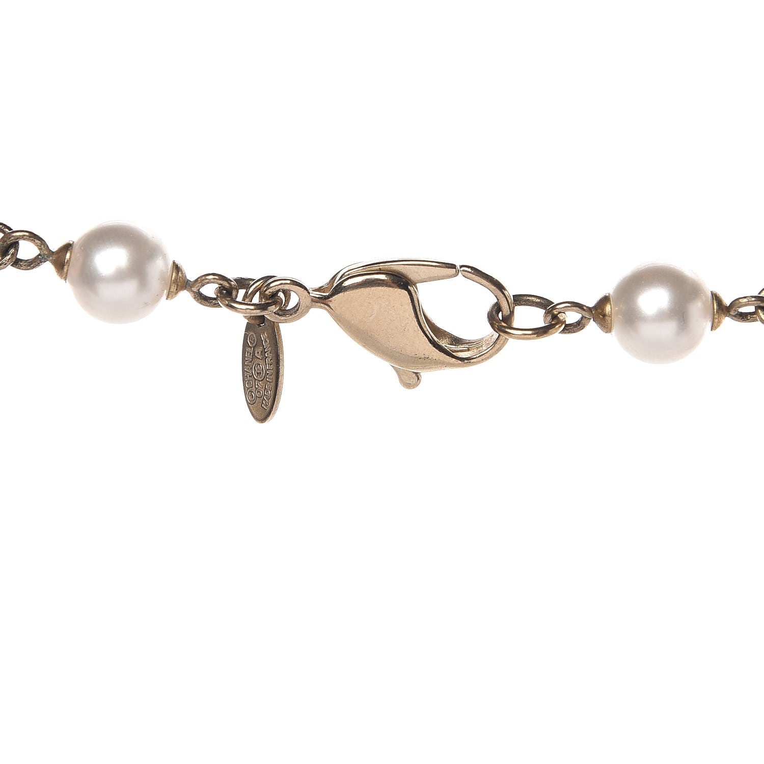 Chanel Pearl Crystal Beaded CC Long Necklace Pink Gold 4 of 4