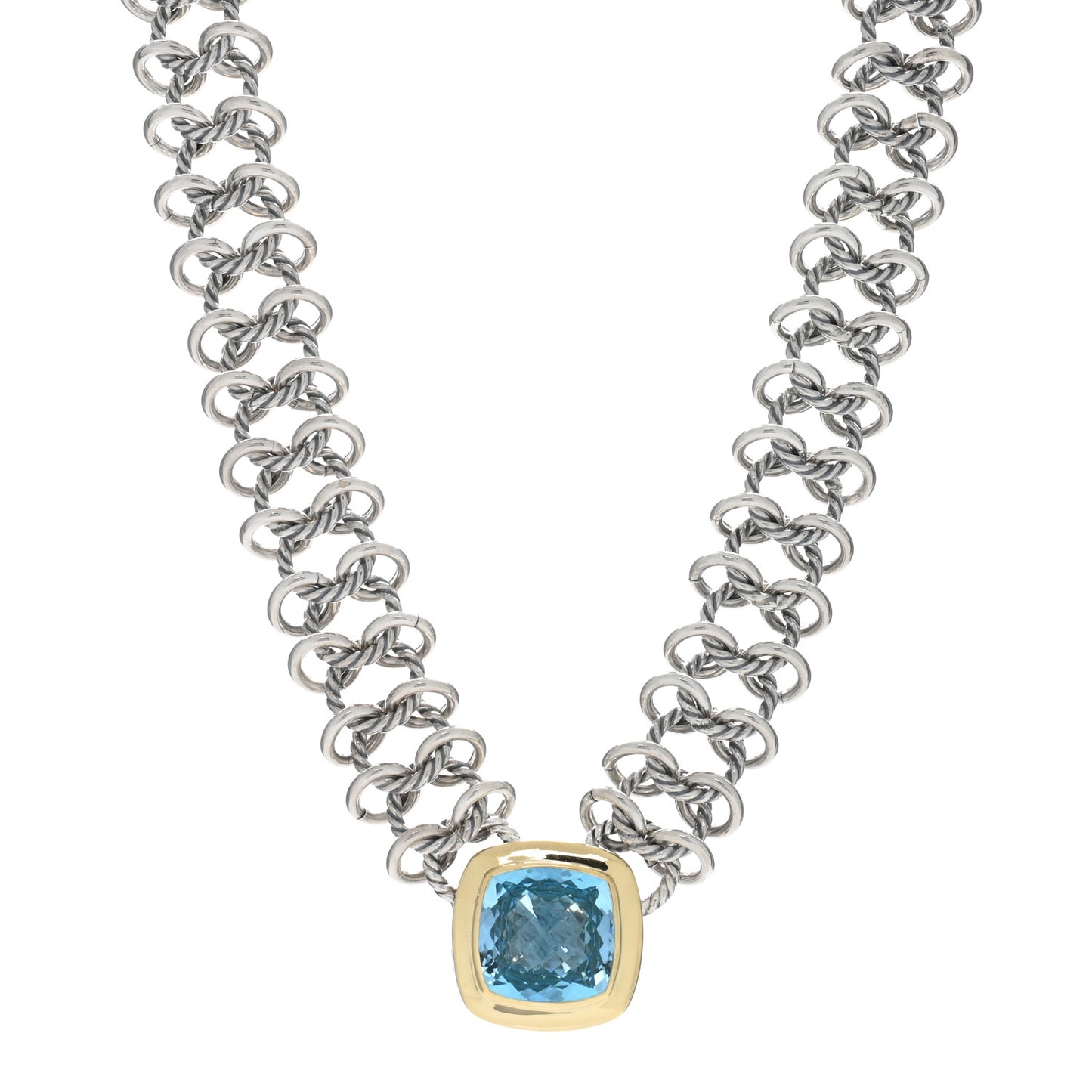 Sterling Silver 18K Yellow Gold Blue Topaz 16mm Choker Necklace