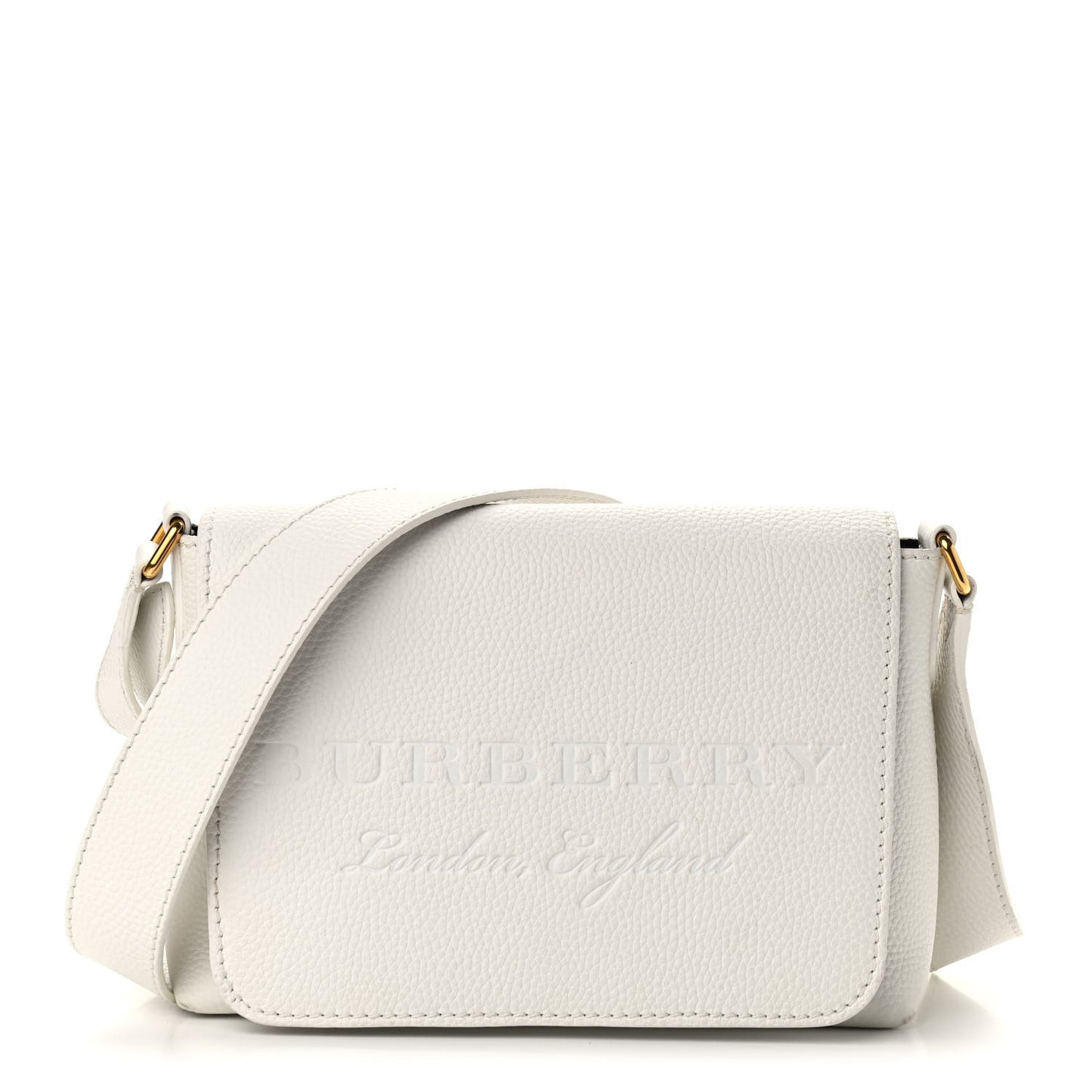 Grainy Calfskin Embossed Small Messenger White