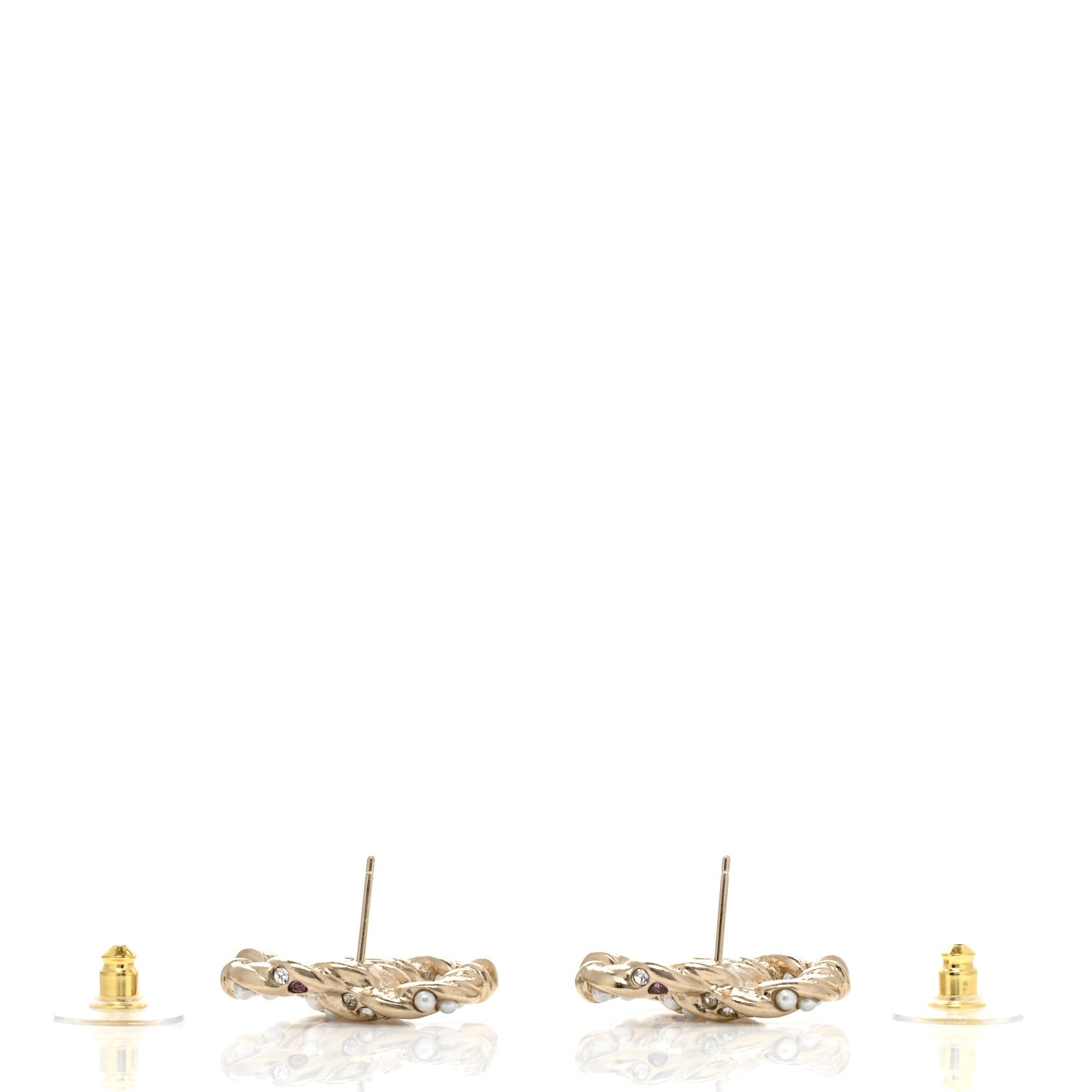 Chanel Metal Pearl Crystal Twisted CC Earrings Light Gold White Pink 3 of 4