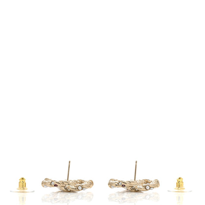 Chanel Metal Pearl Crystal Twisted CC Earrings Light Gold White Pink 3 of 4
