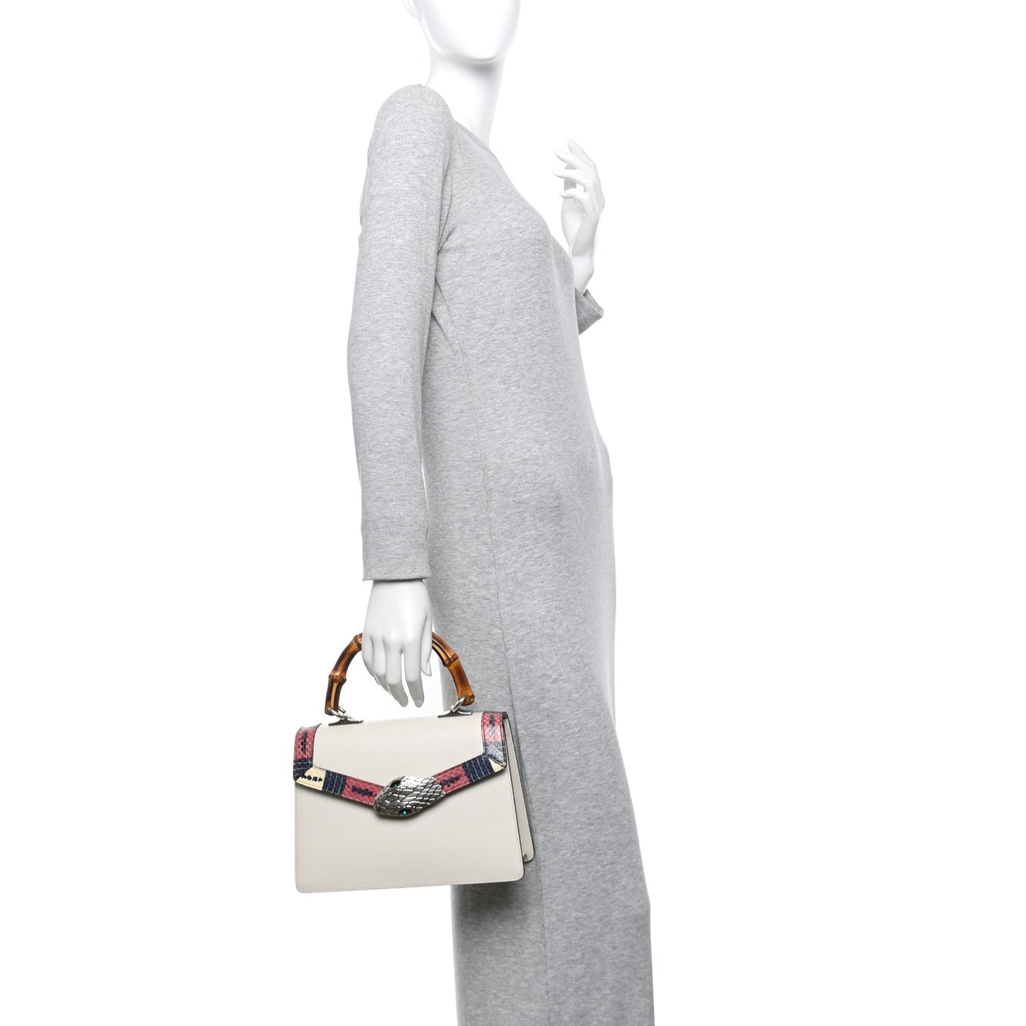 Calfskin Snakeskin Small Lilith Top Handle Bag White
