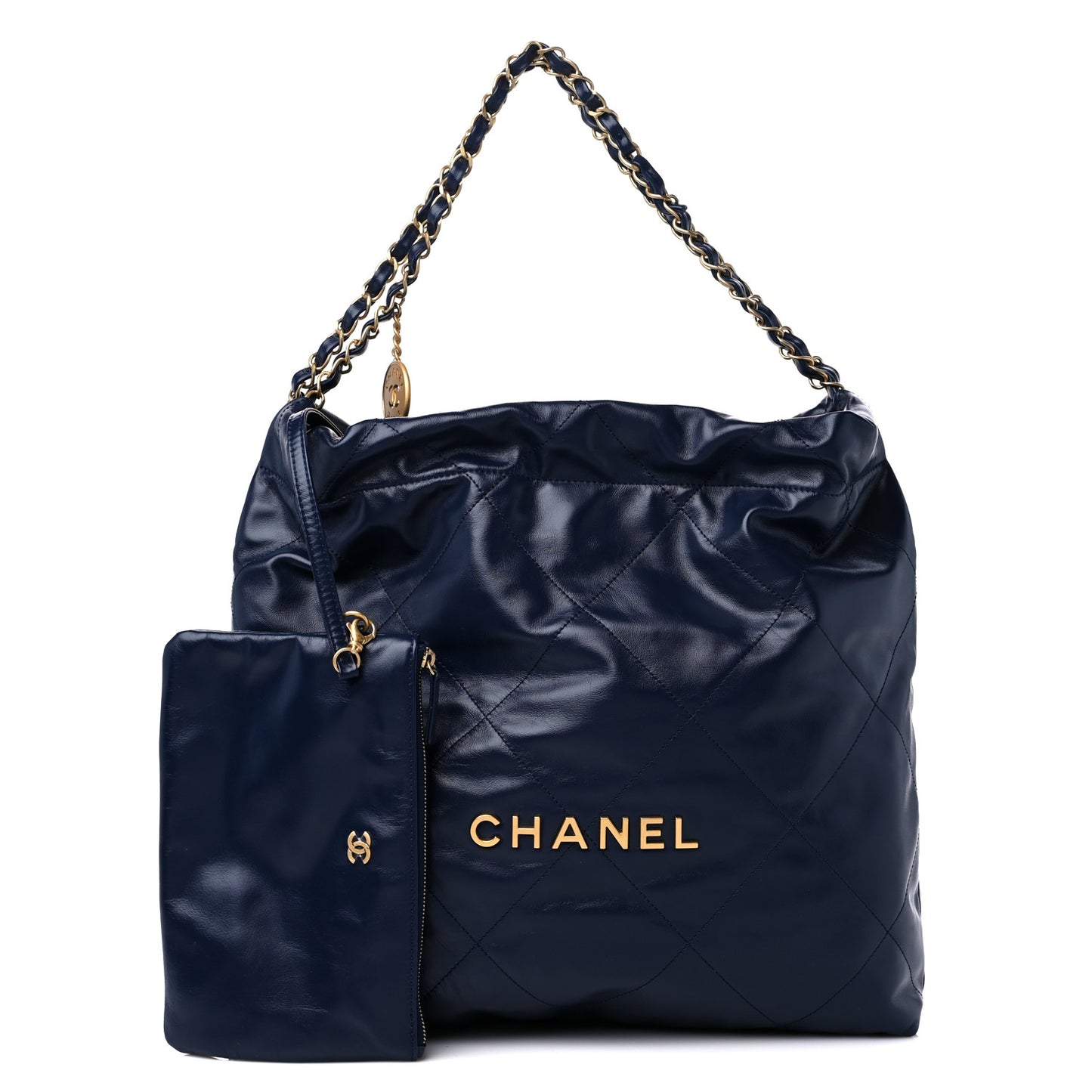 Shiny Calfskin Quilted Chanel 22 Navy Blue