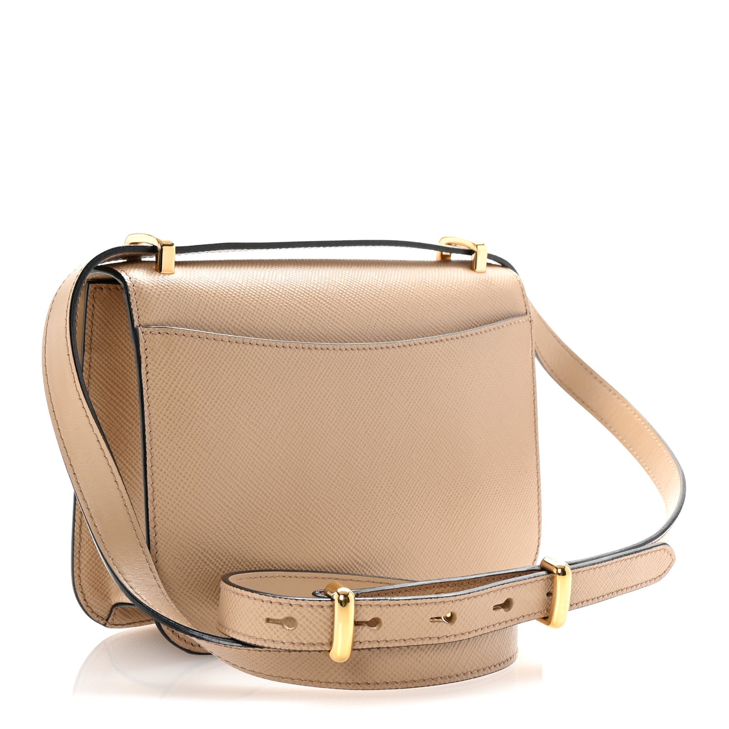 Saffiano Cuir Triangle Embleme Flap Shoulder Bag Sabbia