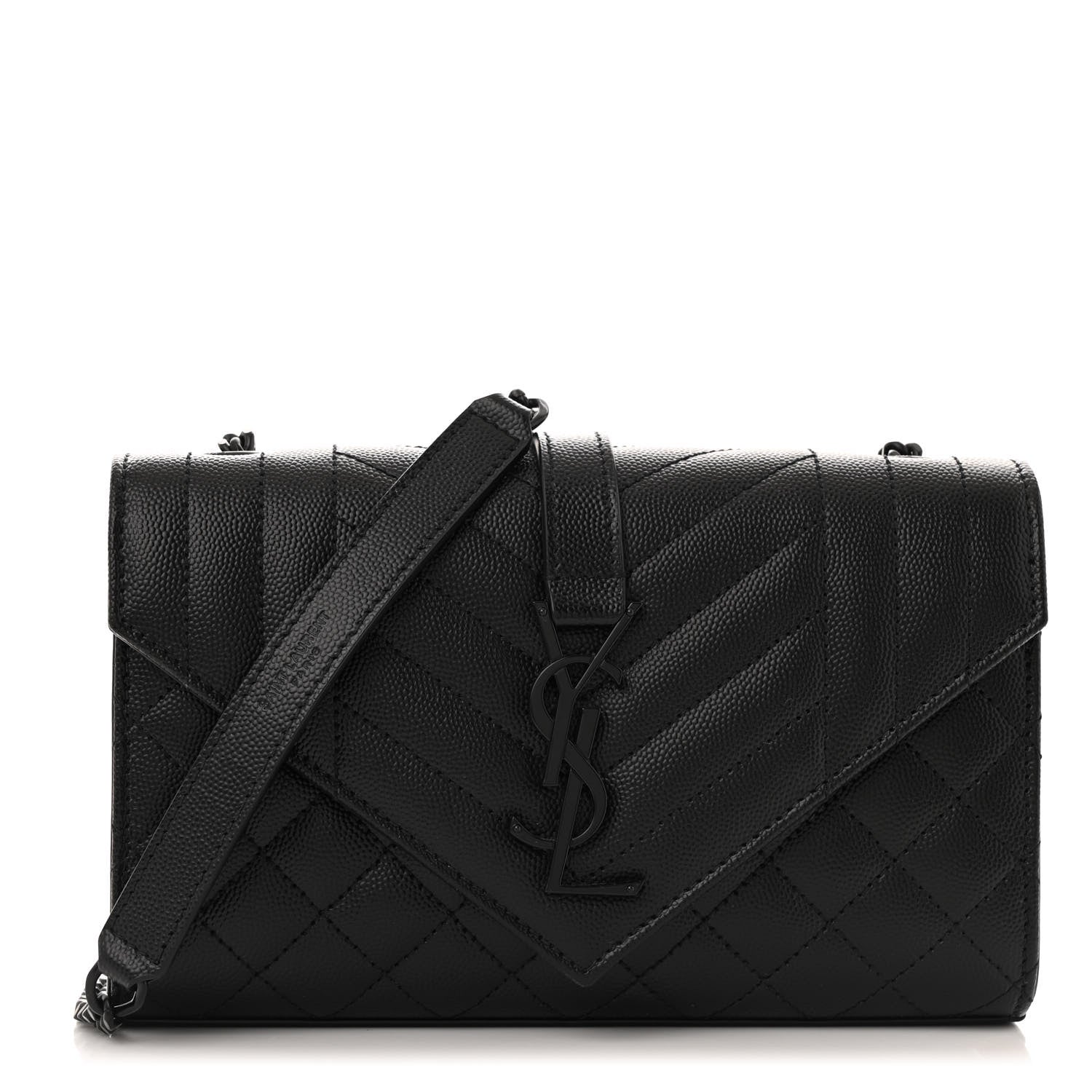 Saint Laurent Grain De Poudre Textured Mixed Matelasse Triquilt Small Monogram Monochrome Satchel Black 1 of 10