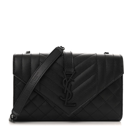 Saint Laurent Grain De Poudre Textured Mixed Matelasse Triquilt Small Monogram Monochrome Satchel Black 1 of 10