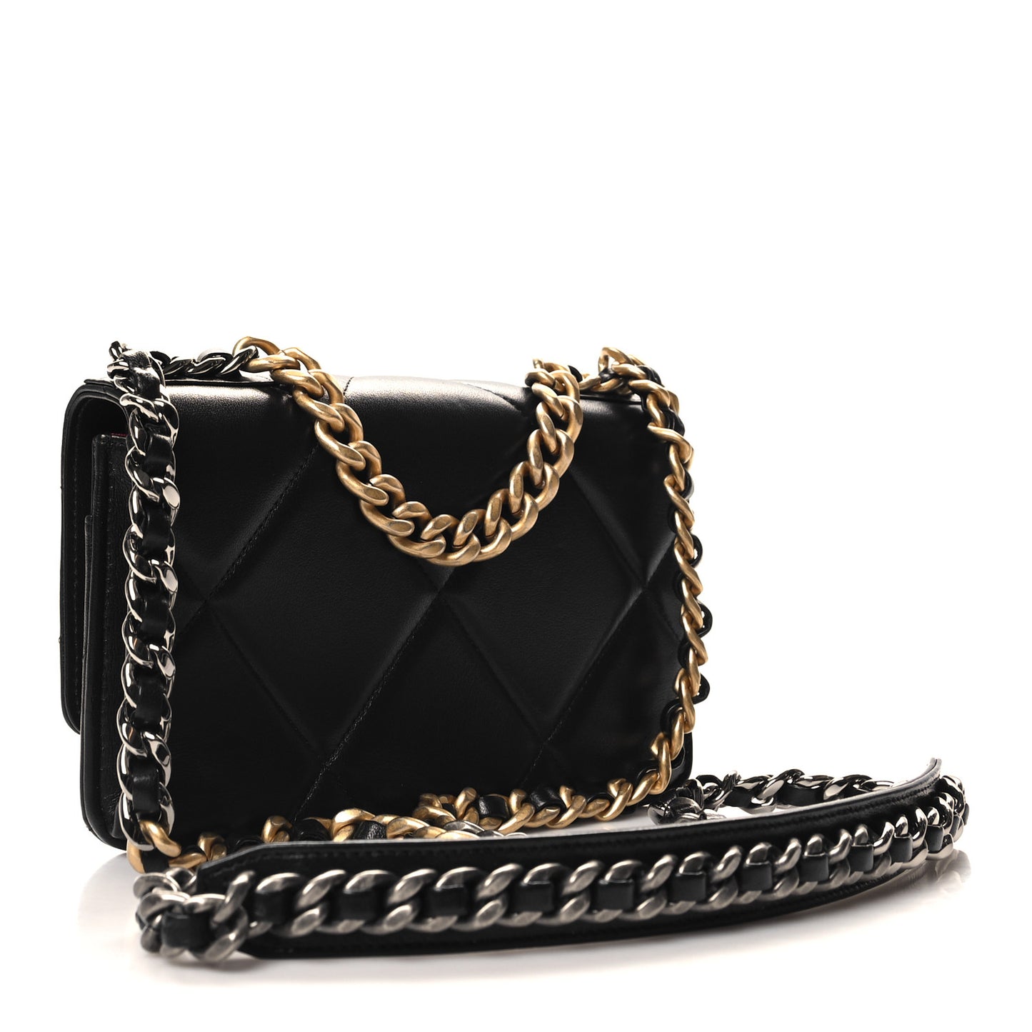 Lambskin Quilted Chanel 19 Wallet On Chain WOC Black