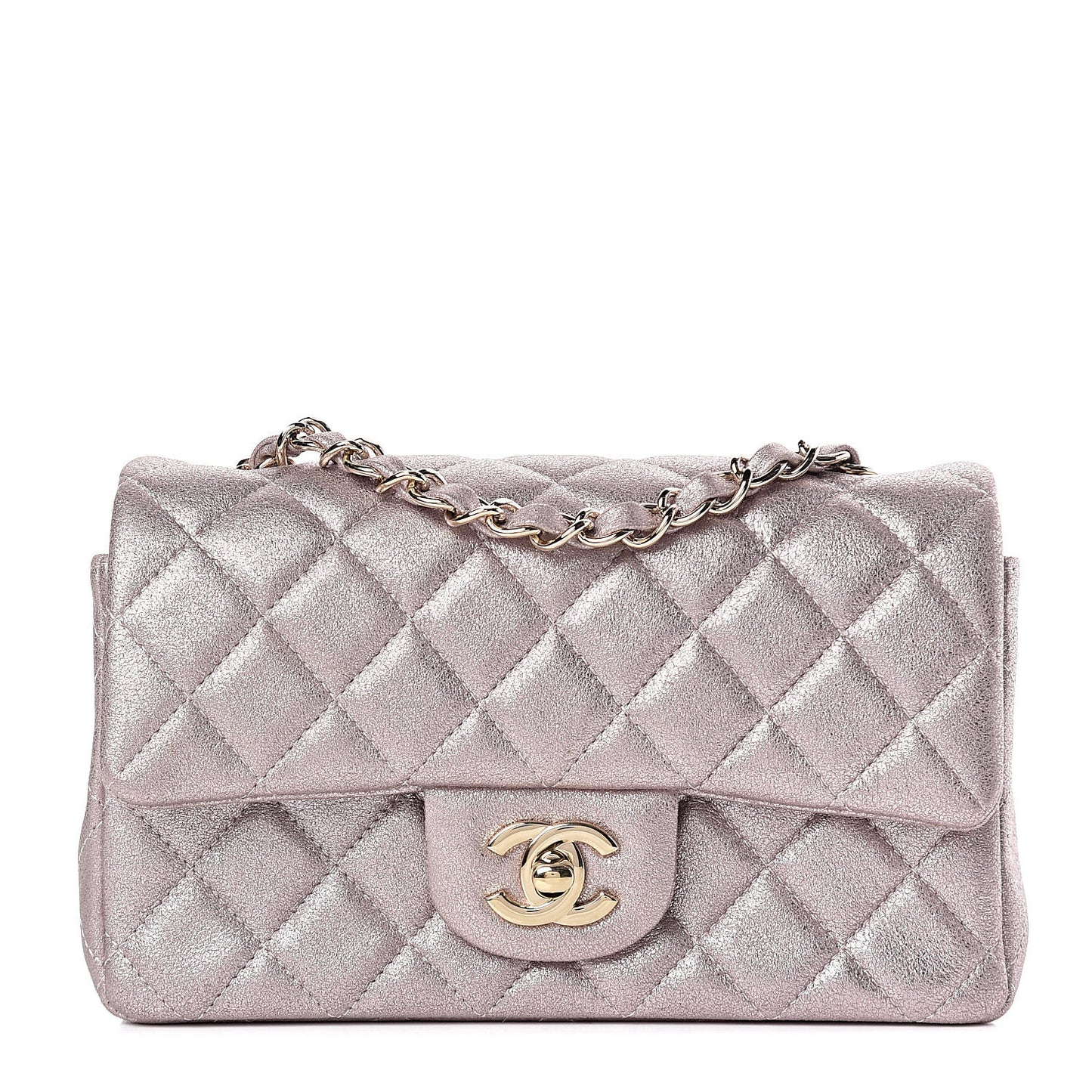 Metallic Goatskin Quilted Mini Rectangular Flap Pink