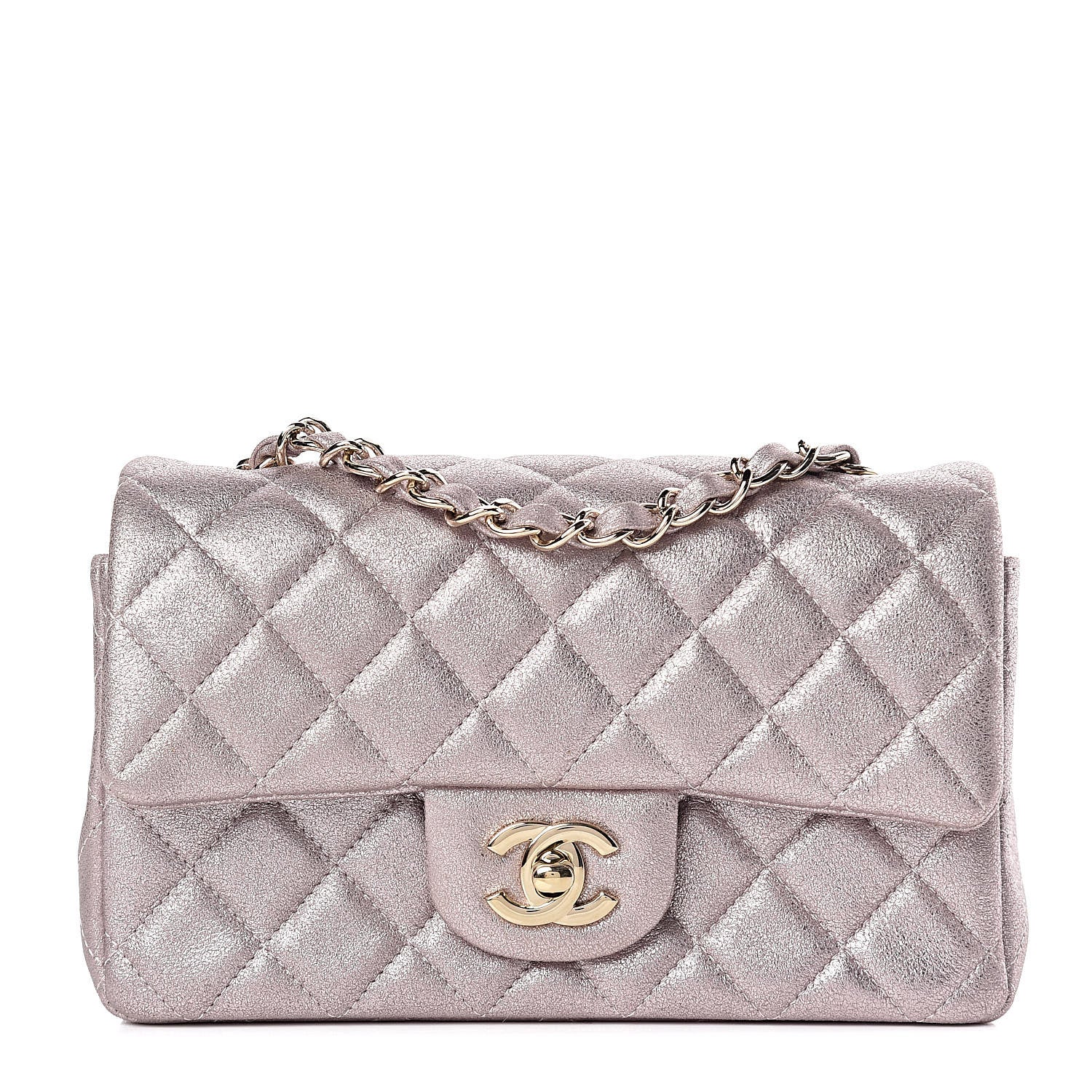 Chanel Metallic Goatskin Quilted Mini Rectangular Flap Pink 1 of 10