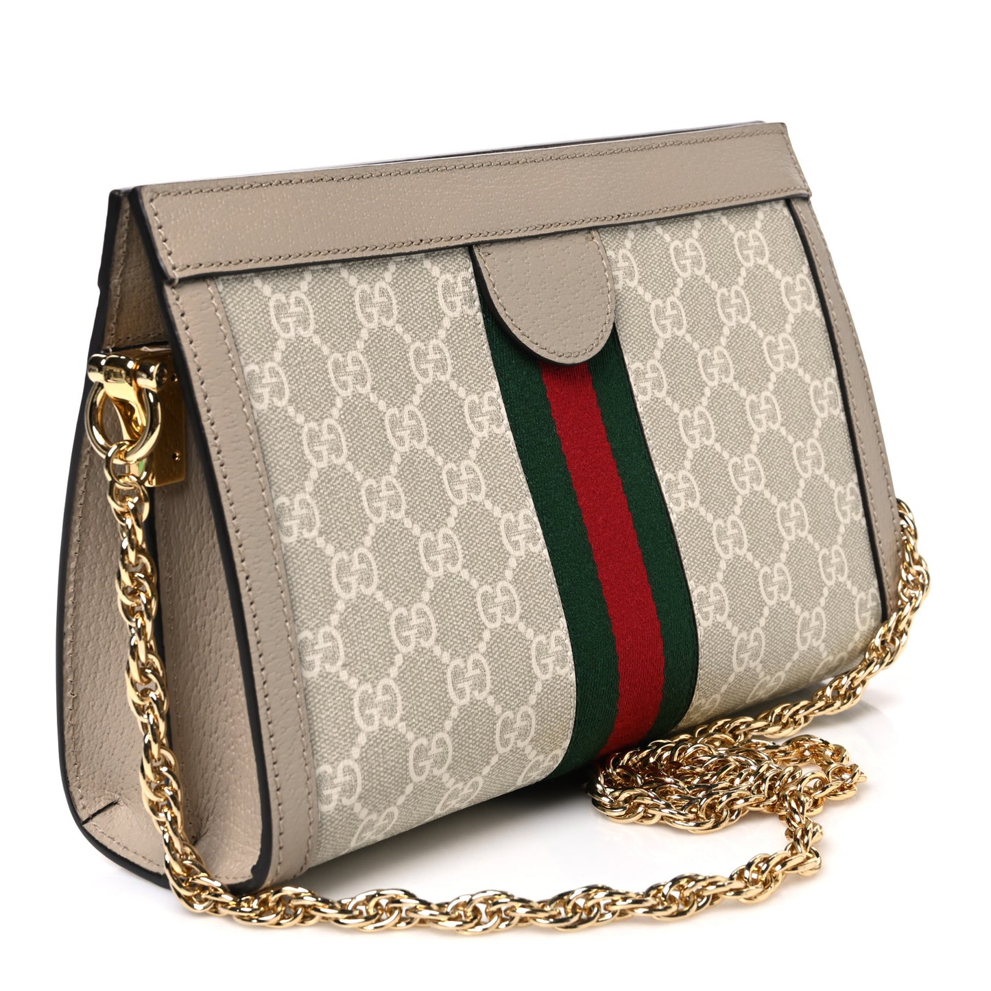 GG Supreme Monogram Textured Dollar Calfskin Web Small Ophidia Chain Shoulder Bag Beige Mystic White Oatmeal