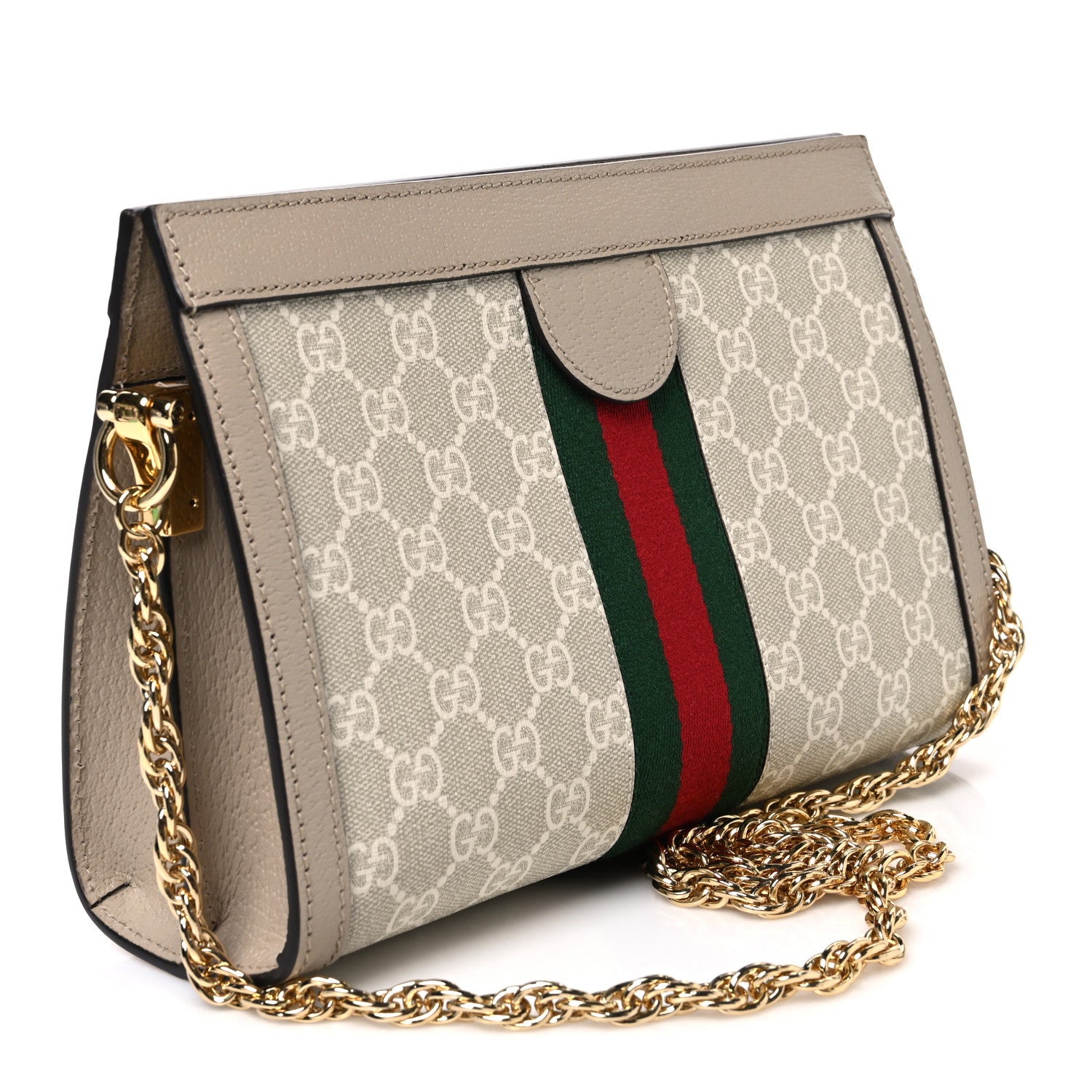 Gucci GG Supreme Monogram Textured Dollar Calfskin Web Small Ophidia Chain Shoulder Bag Beige Mystic White Oatmeal 3 of 10