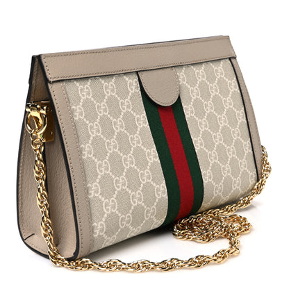 Gucci GG Supreme Monogram Textured Dollar Calfskin Web Small Ophidia Chain Shoulder Bag Beige Mystic White Oatmeal 3 of 10