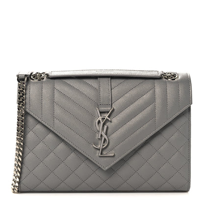 Saint Laurent Grain De Poudre Textured Mixed Matelasse Medium Triquilt Monogram Satchel New Stone 1 of 8