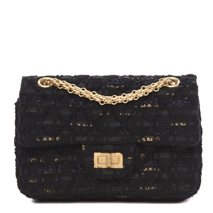 Chanel Tweed Quilted Mini 2.55 Reissue Flap Black Gold Navy 1 of 10